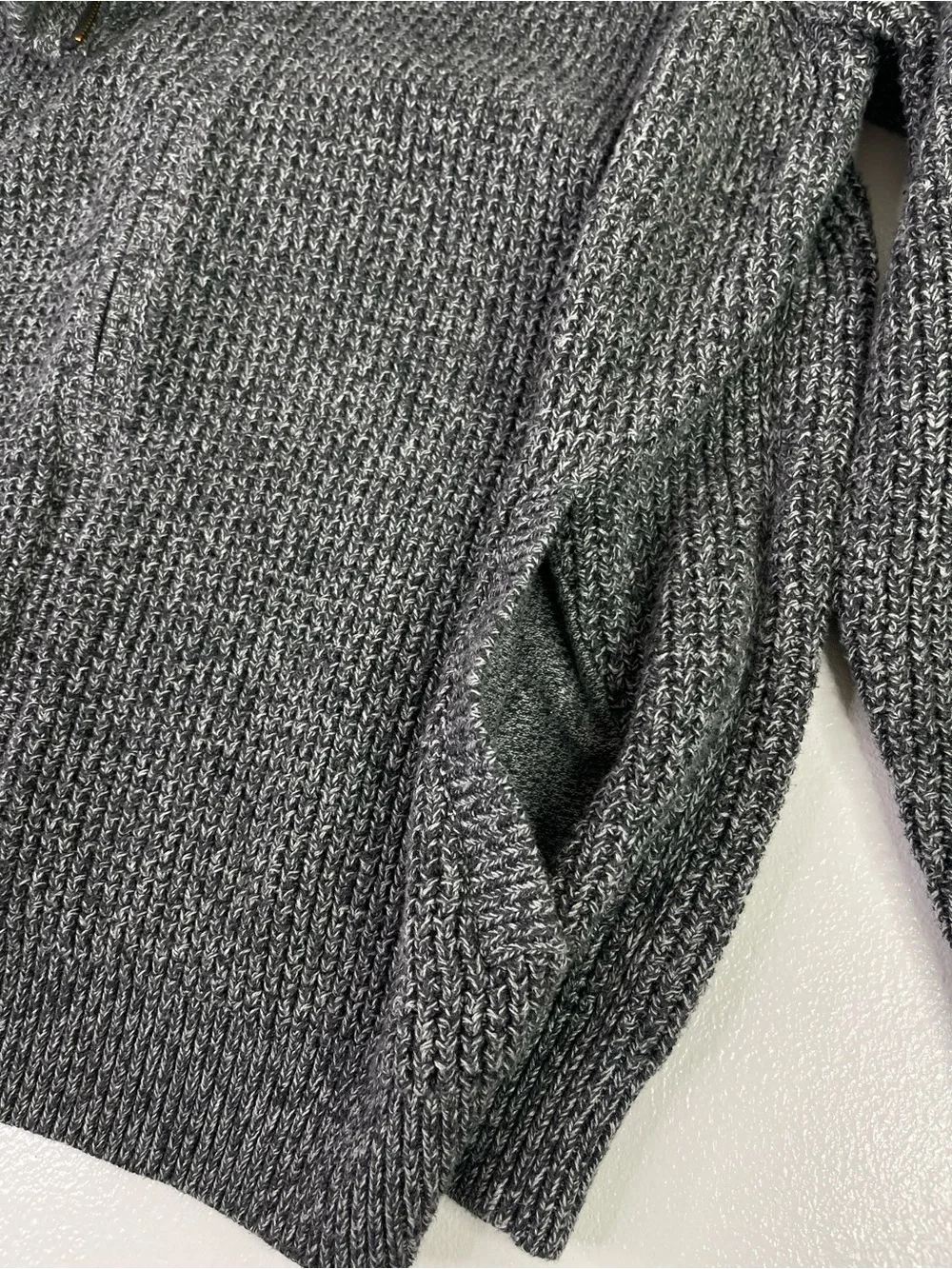 L.L. Bean Full Zip Organic Cotton Marled Knit Sweater Gray Men's XL-Reg